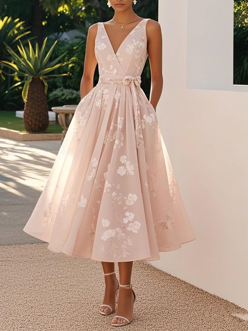 Emma - Embroidered V Neck Sleeveless Dress