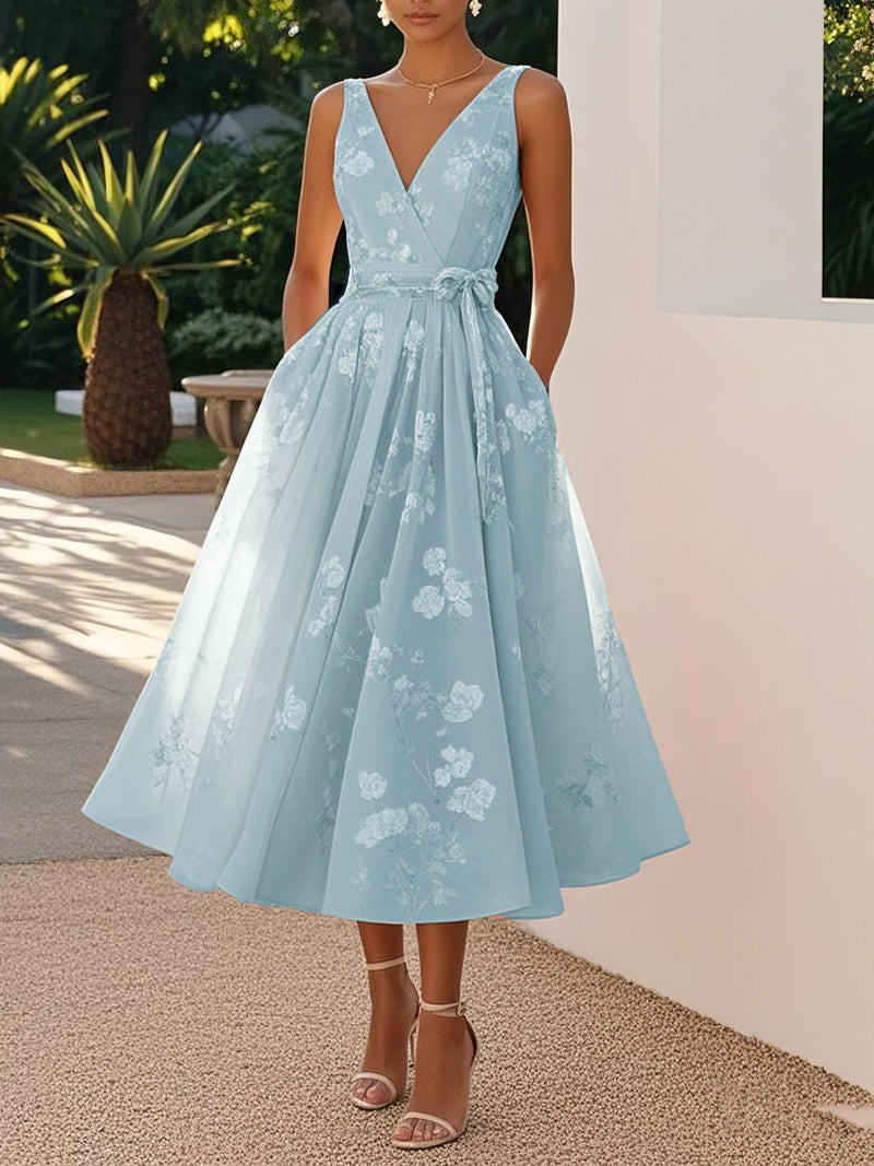 Emma - Embroidered V Neck Sleeveless Dress