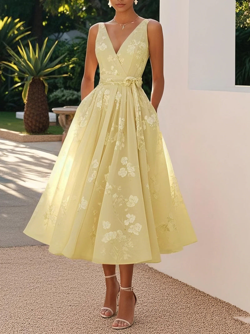 Emma - Embroidered V Neck Sleeveless Dress