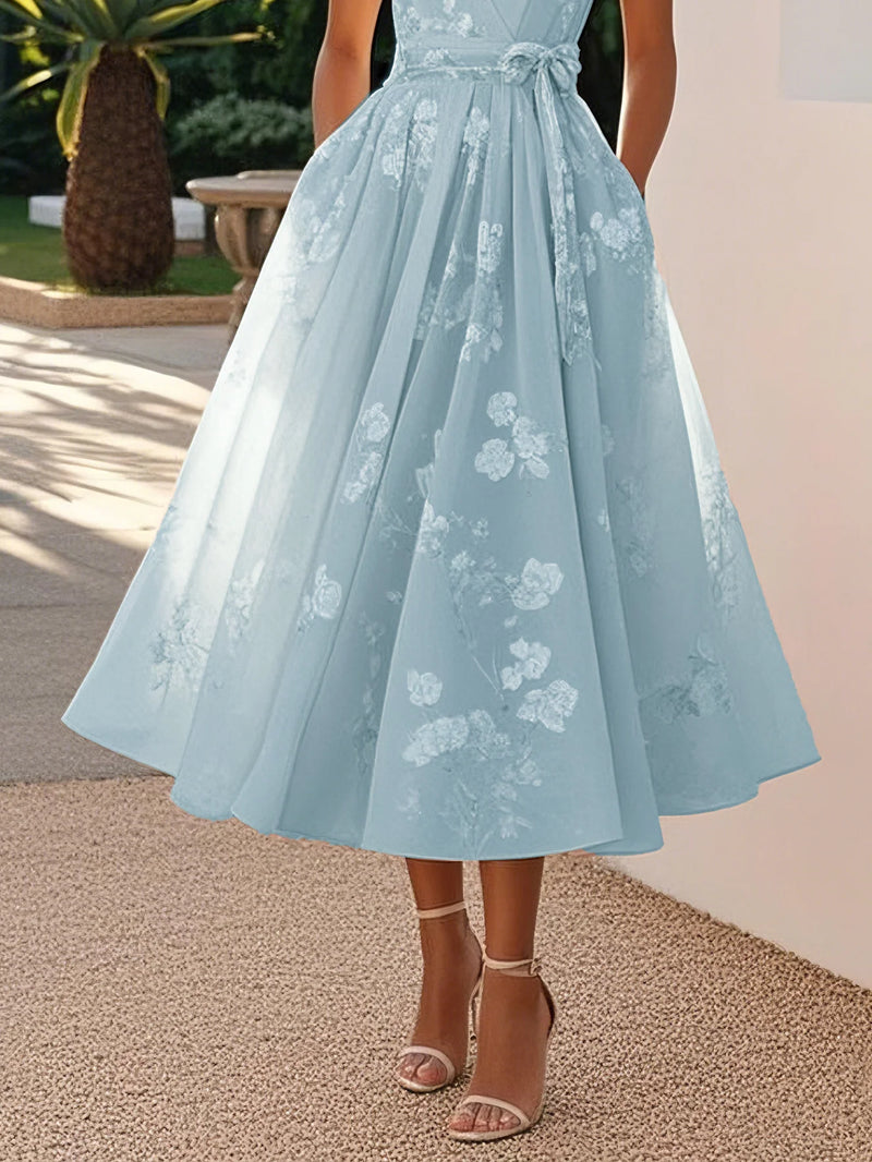 Emma - Embroidered V Neck Sleeveless Dress