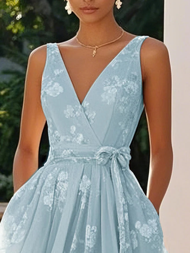 Emma - Embroidered V Neck Sleeveless Dress