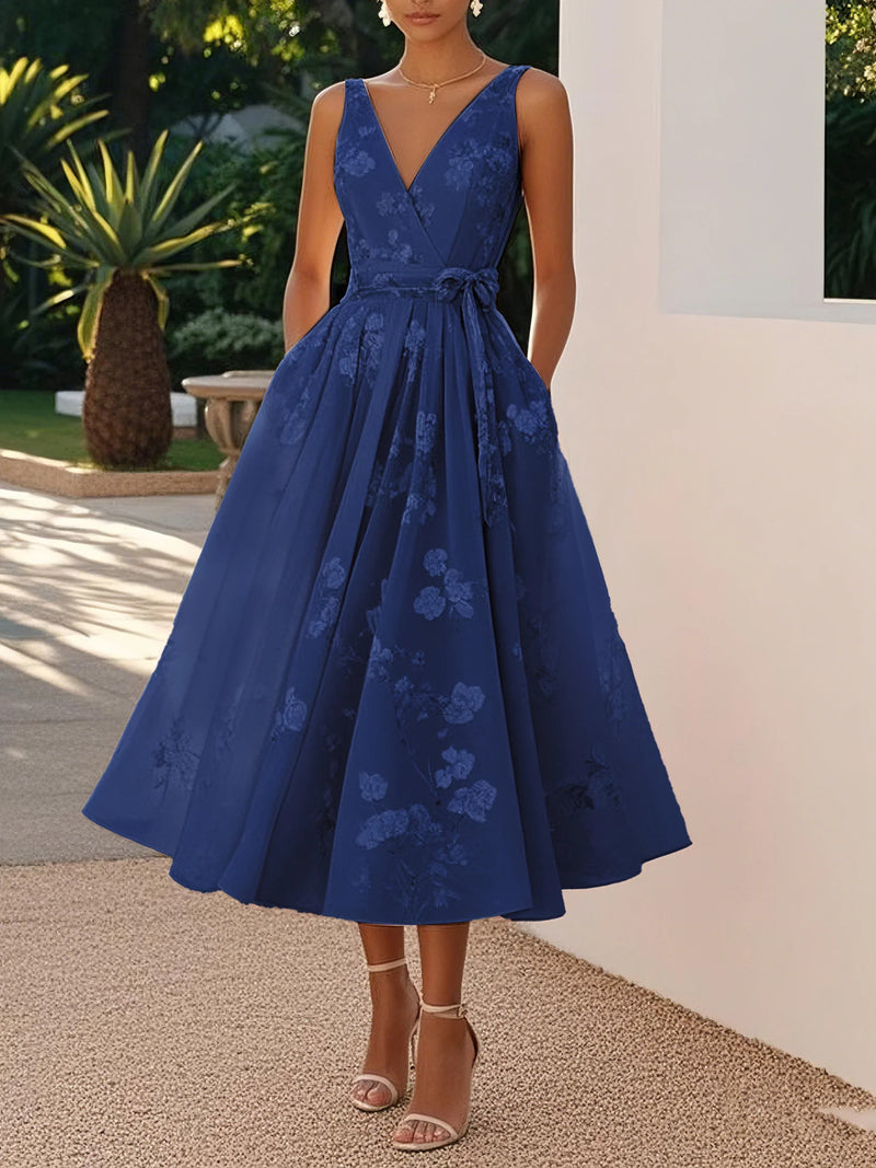 Emma - Embroidered V Neck Sleeveless Dress