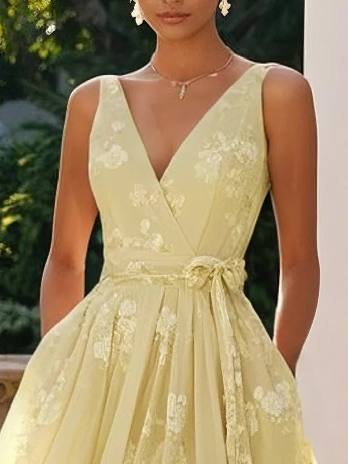 Emma - Embroidered V Neck Sleeveless Dress