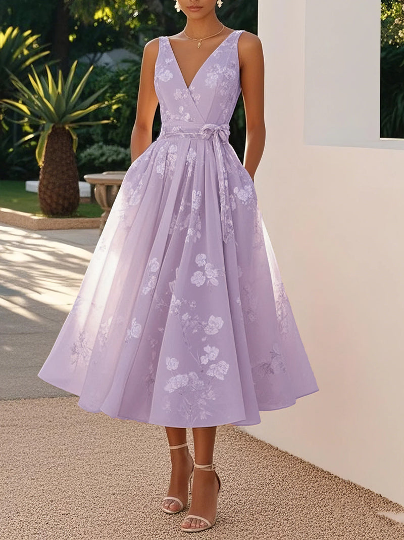 Emma - Embroidered V Neck Sleeveless Dress