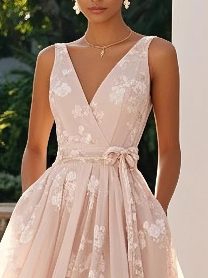 Emma - Embroidered V Neck Sleeveless Dress