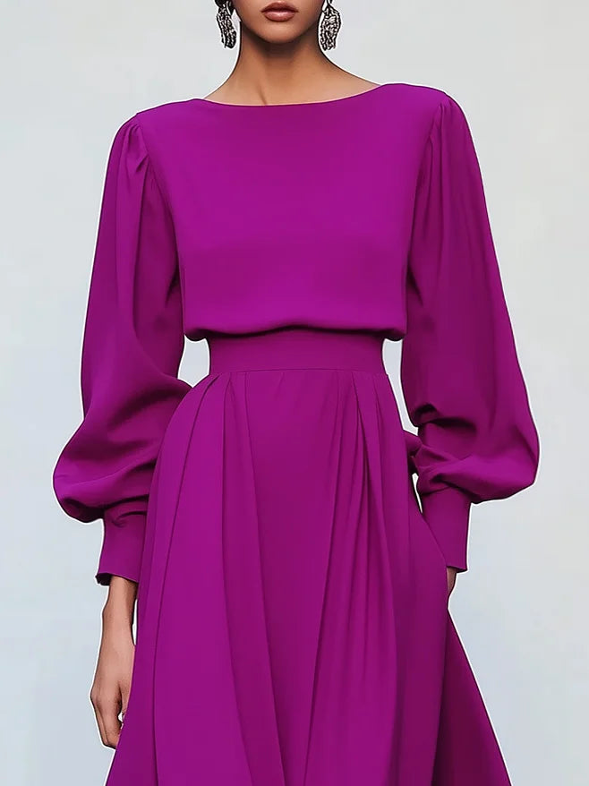 Evelyn - Asymmetric Boat Neck Dress