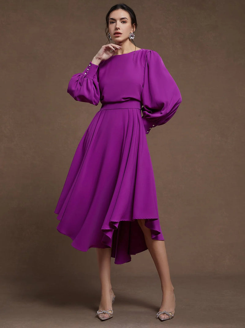 Evelyn - Asymmetric Boat Neck Dress
