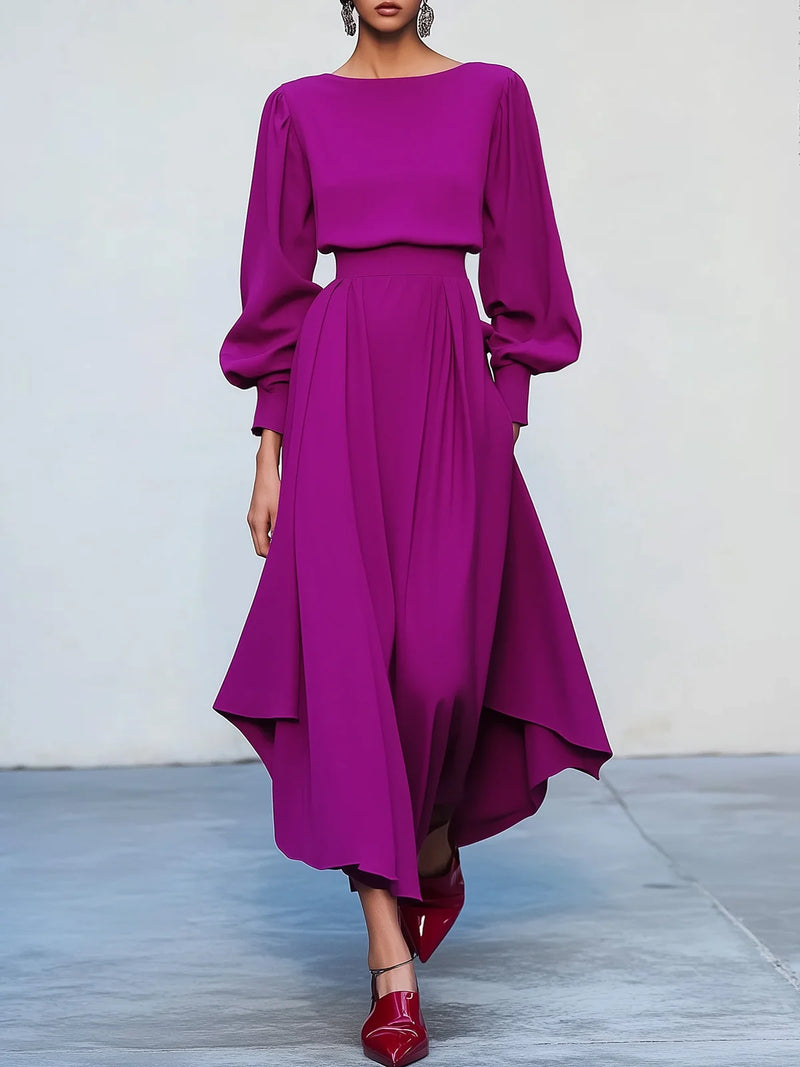Evelyn - Asymmetric Boat Neck Dress