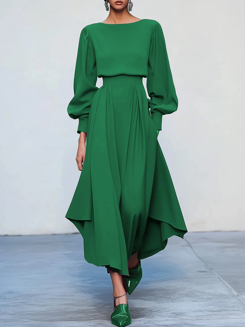 Evelyn - Asymmetric Boat Neck Dress