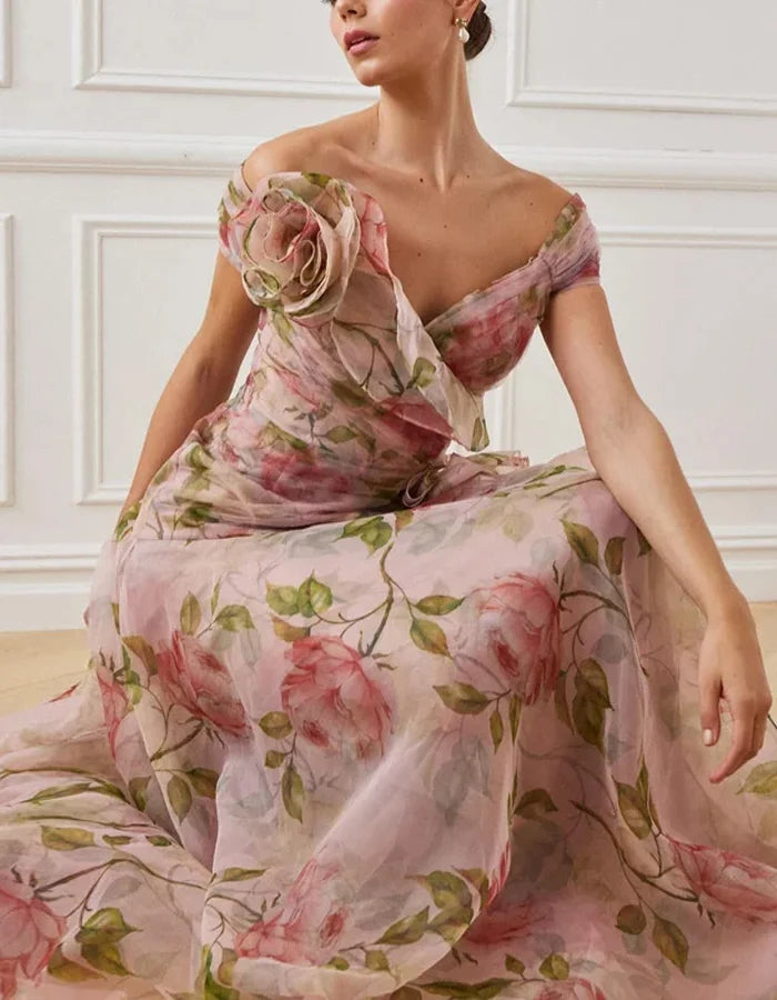 Florica - Pink Floral Organza Dress