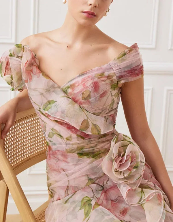 Florica - Pink Floral Organza Dress