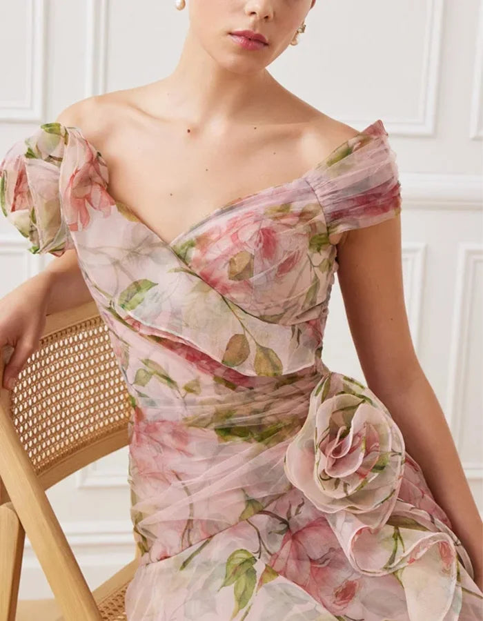 Florica - Pink Floral Organza Dress