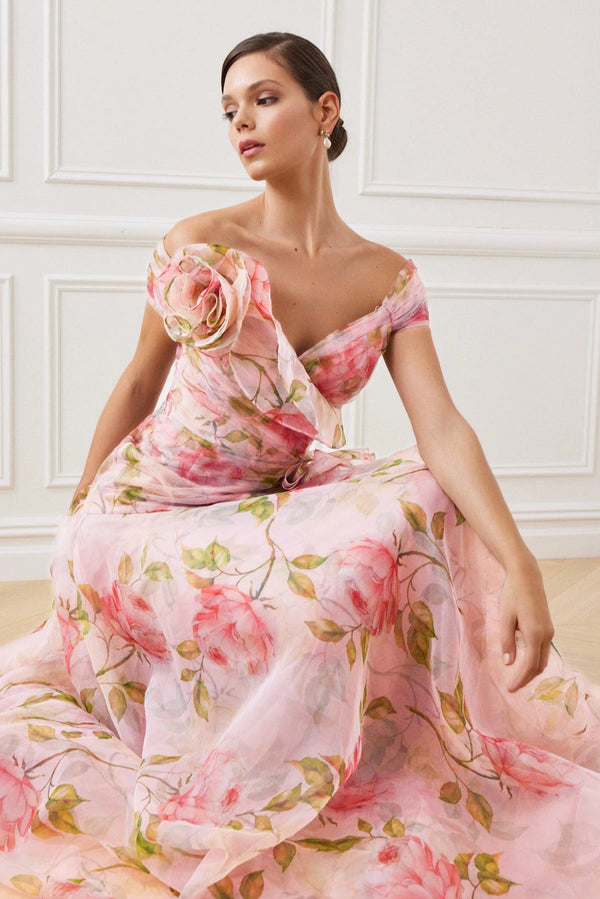 Freya - Flower Frill Chiffon Dress