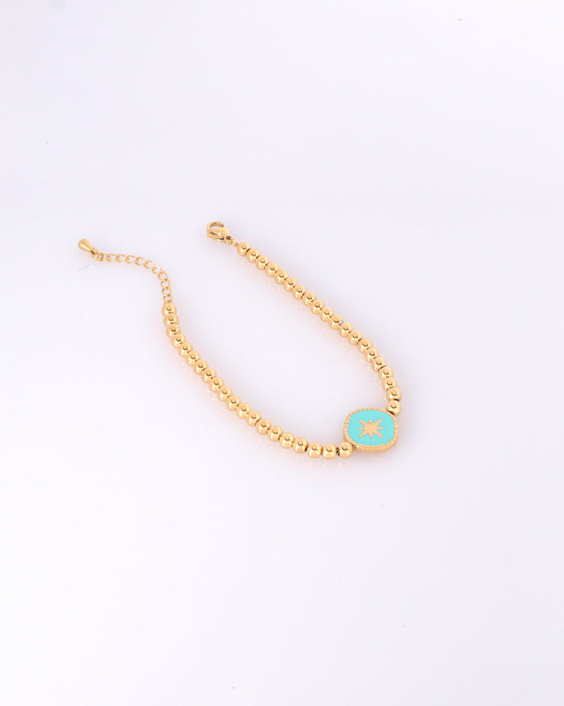 Aqua Blue Gold Star Bead Bracelet
