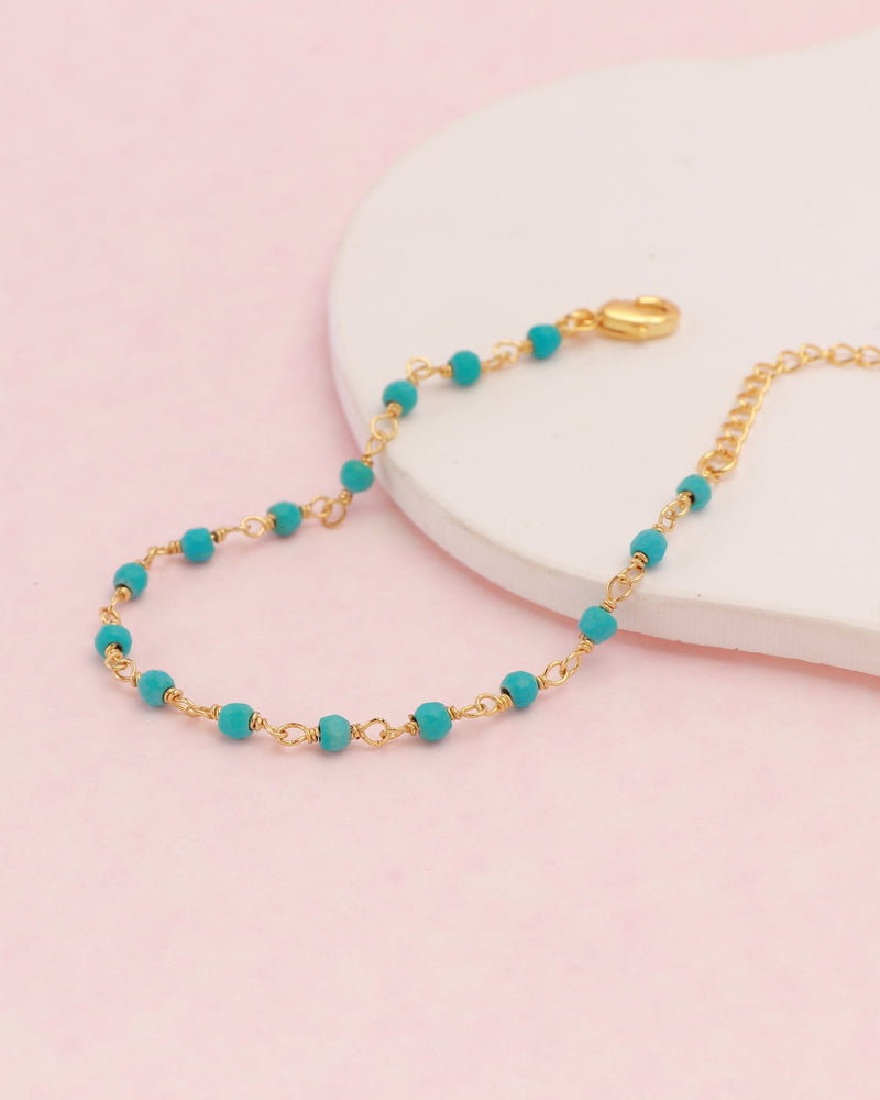 Elara Blue Gold Boho Bead Bracelet