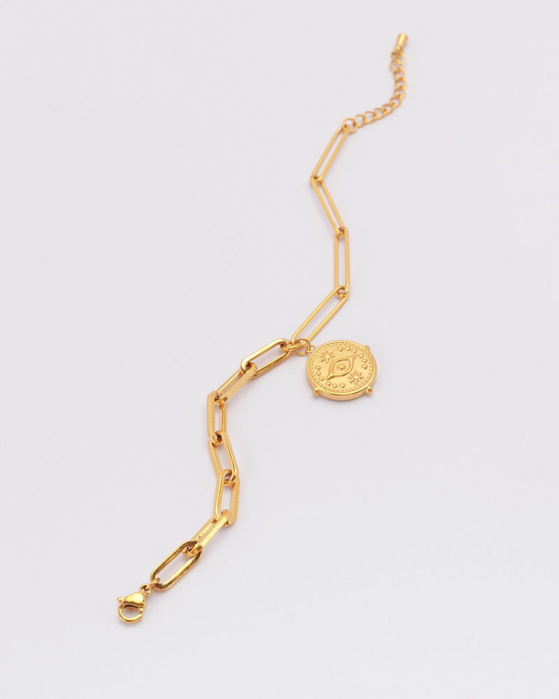 Evil Eye Gold Coin Chain Bracelet