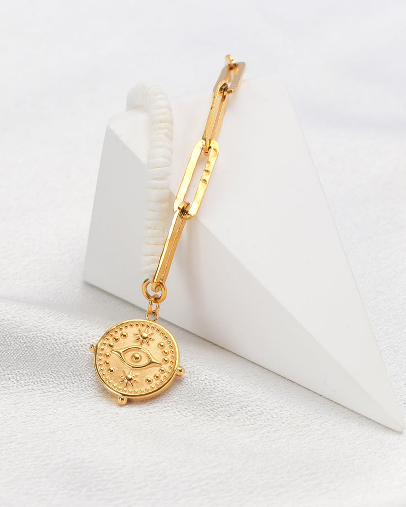 Eye Charm Gold Chain White Shell Bracelet