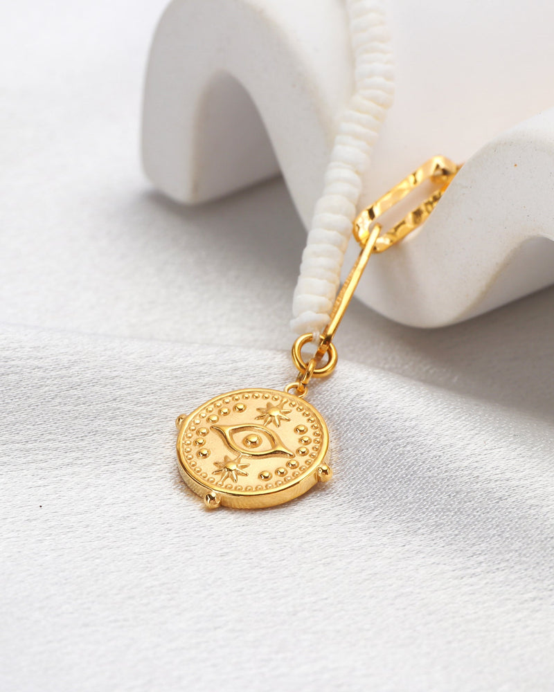 Eye Charm Gold Chain White Shell Bracelet