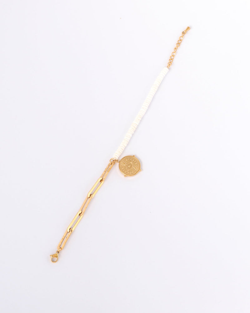 Eye Charm Gold Chain White Shell Bracelet