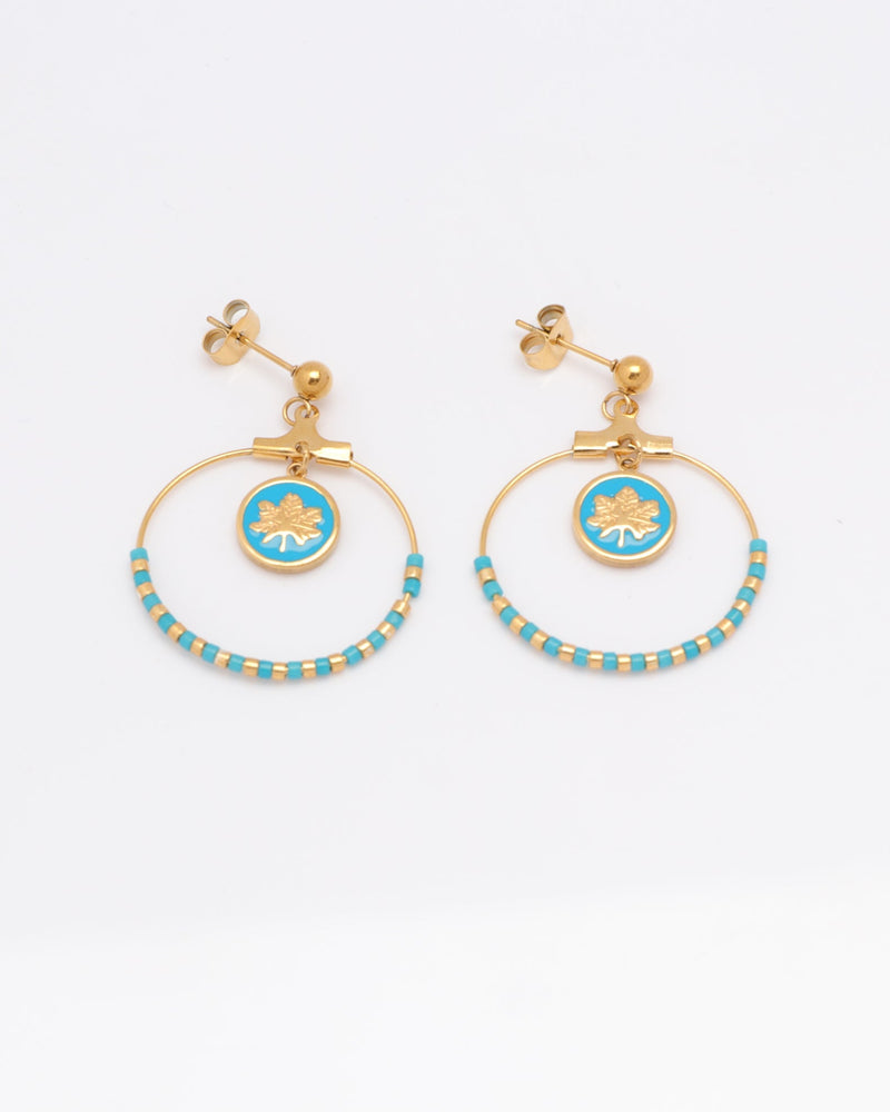 Azura Blue Gold Leaf and Bead Earrings
