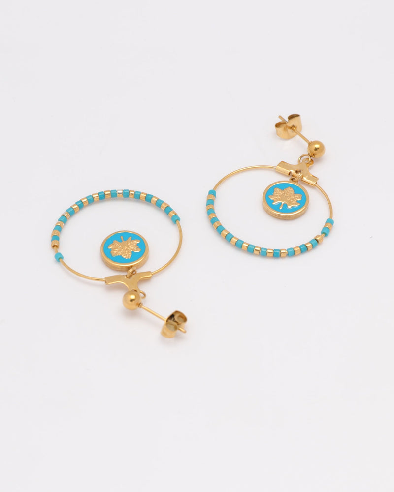 Azura Blue Gold Leaf and Bead Earrings