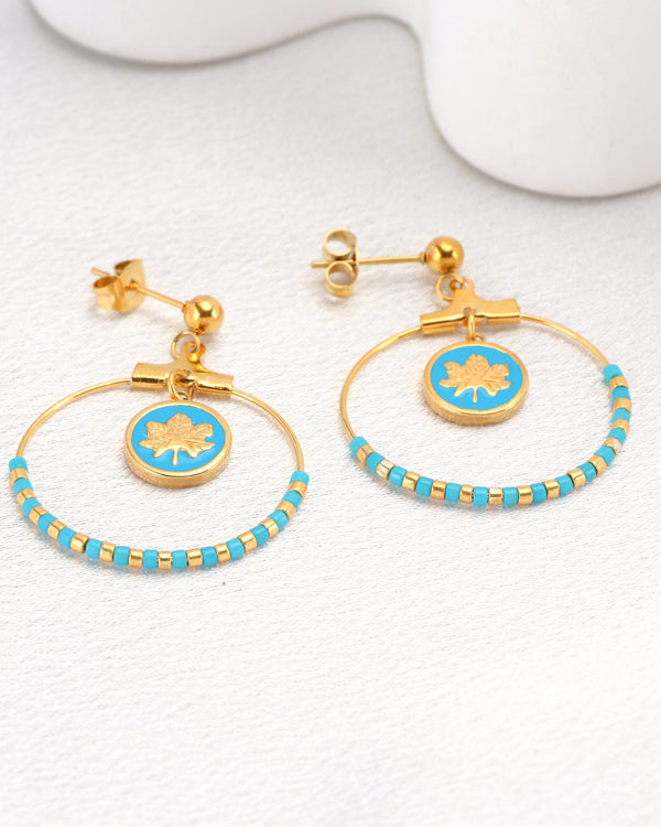 Azura Blue Gold Leaf and Bead Earrings