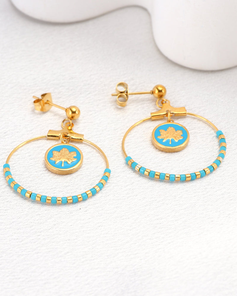 Azura Blue Gold Leaf and Bead Earrings