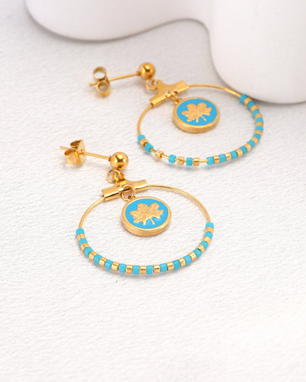 Azura Blue Gold Leaf and Bead Earrings