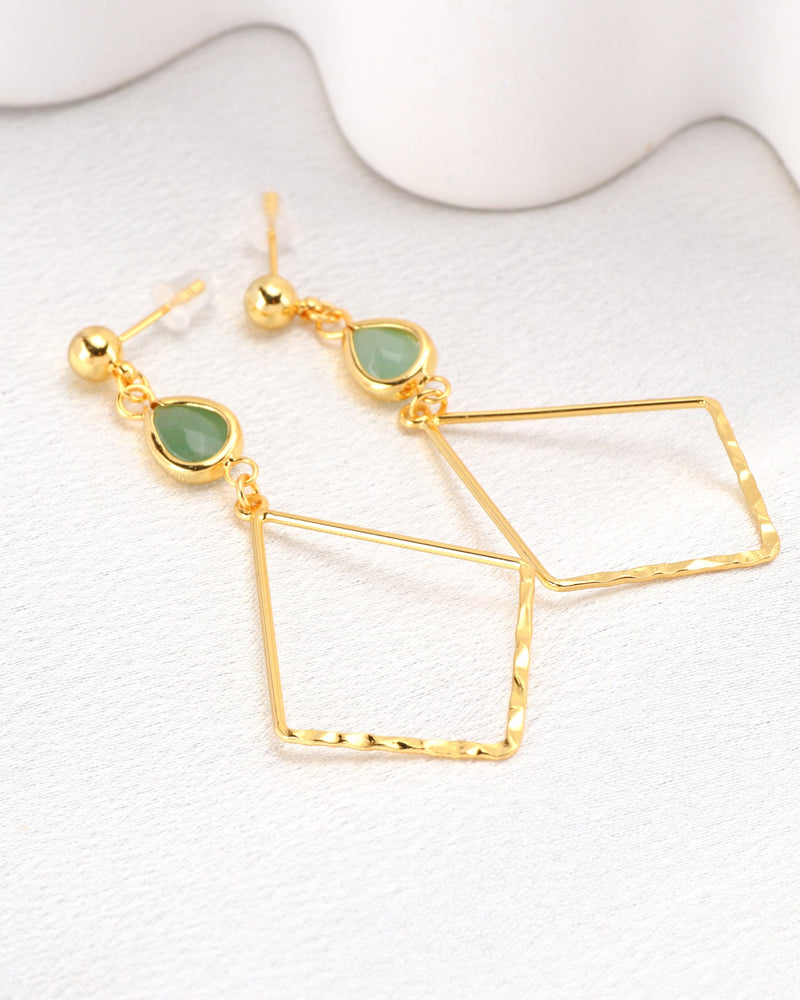 Zelena Green Crystal Gold Earrings