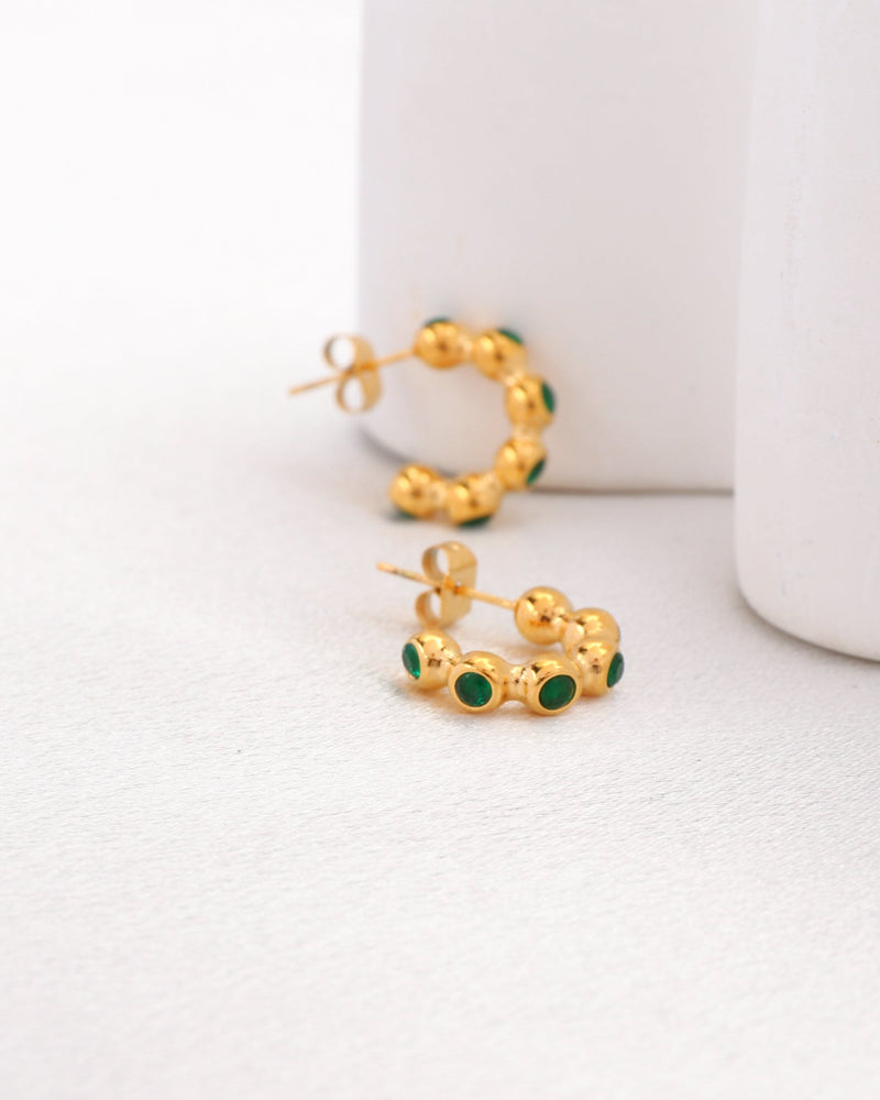 Jane Mini Ball Green Zirconia Hoop Earrings
