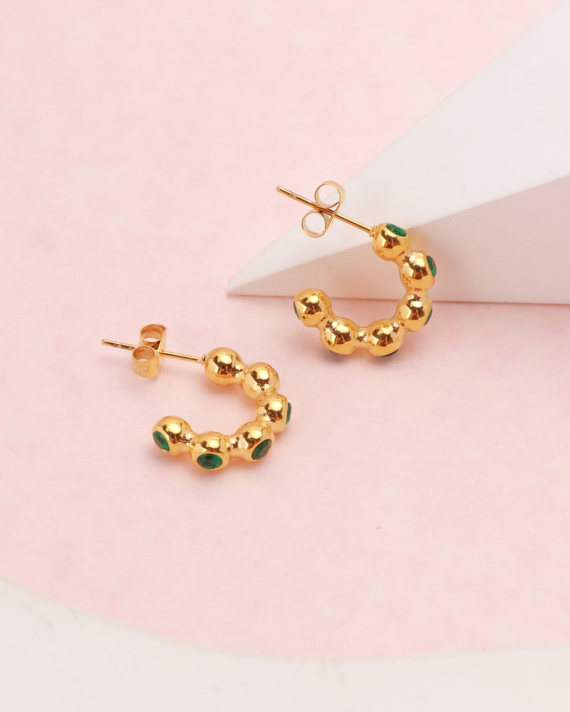 Jane Mini Ball Green Zirconia Hoop Earrings