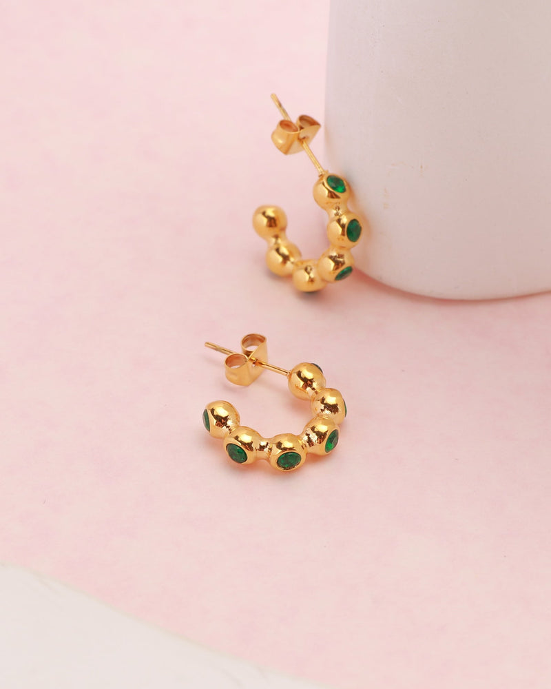 Jane Mini Ball Green Zirconia Hoop Earrings