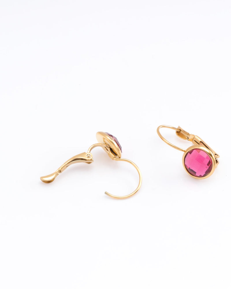 Jemima Pink Crystal Gold Earrings
