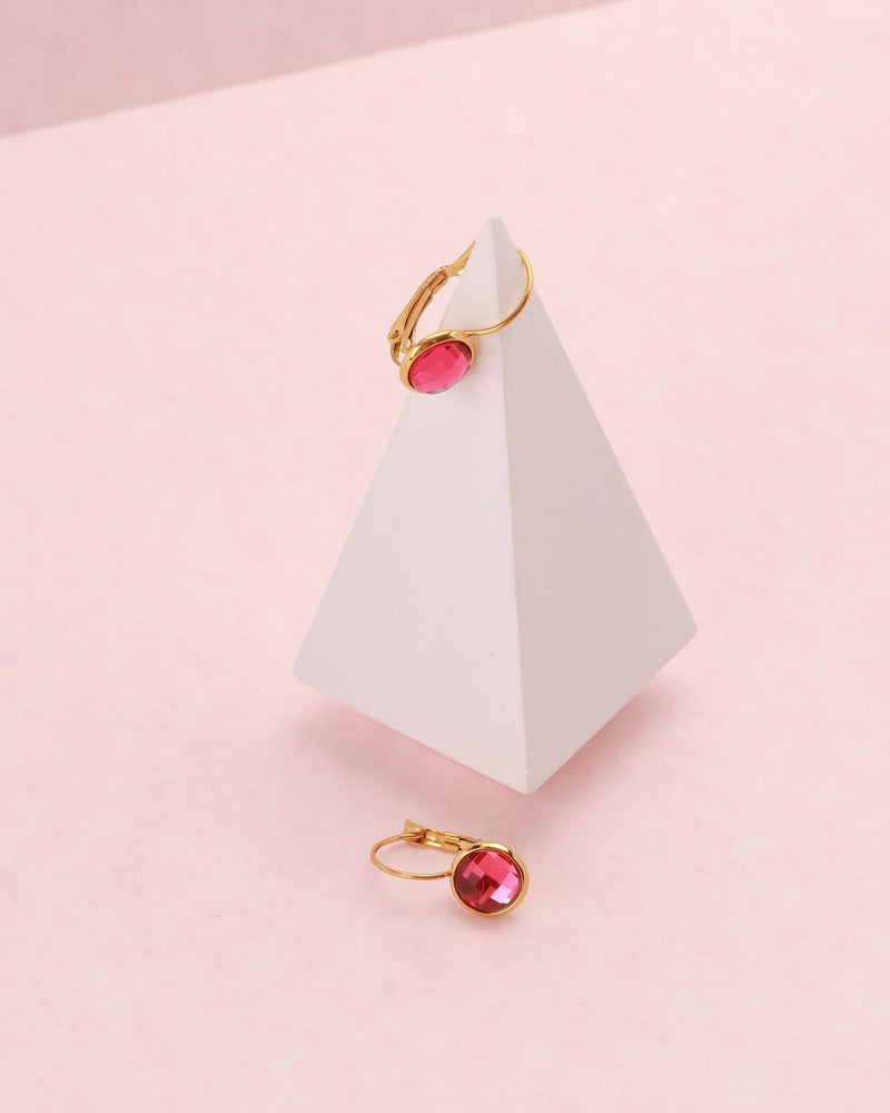 Jemima Pink Crystal Gold Earrings