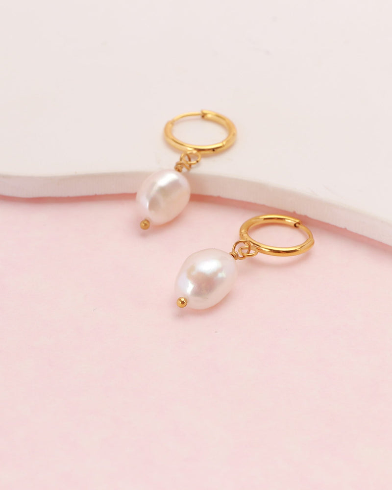 Perrie Pearl Gold Mini Hoop Earrings