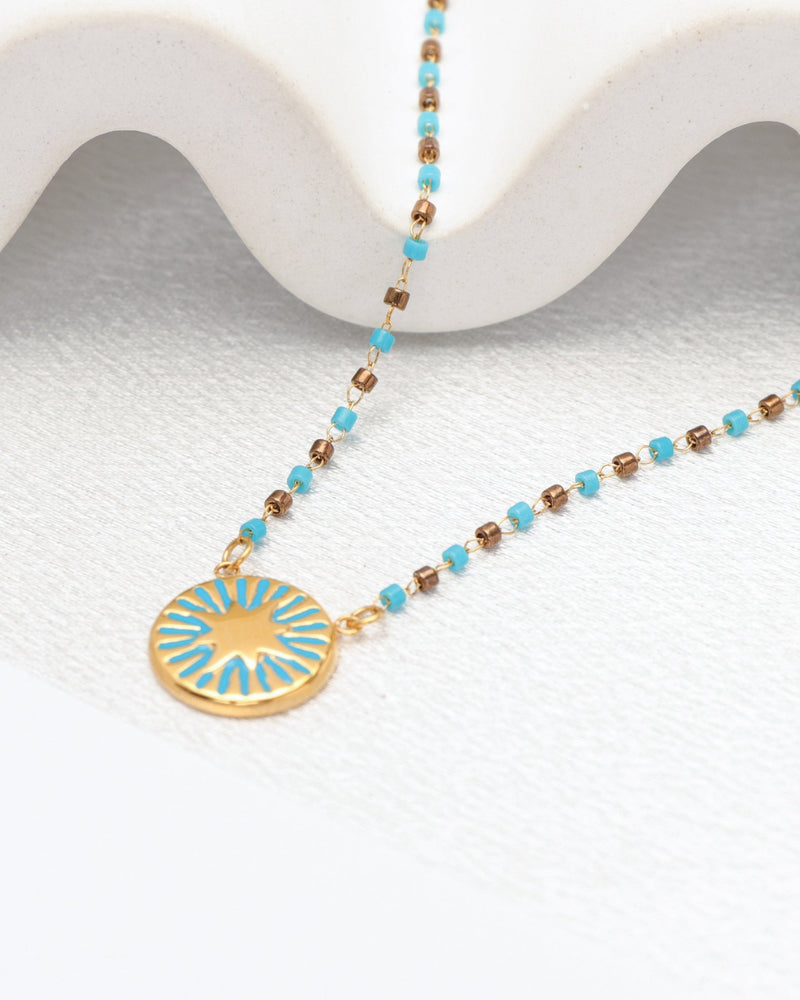 Calliope Blue Gold Star Boho Bead Necklace