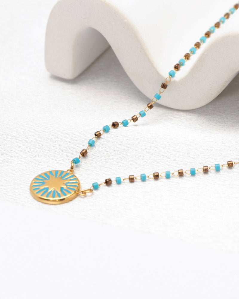 Calliope Blue Gold Star Boho Bead Necklace