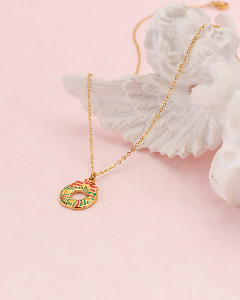 Jolly Gold Christmas Wreath Pendant Necklace