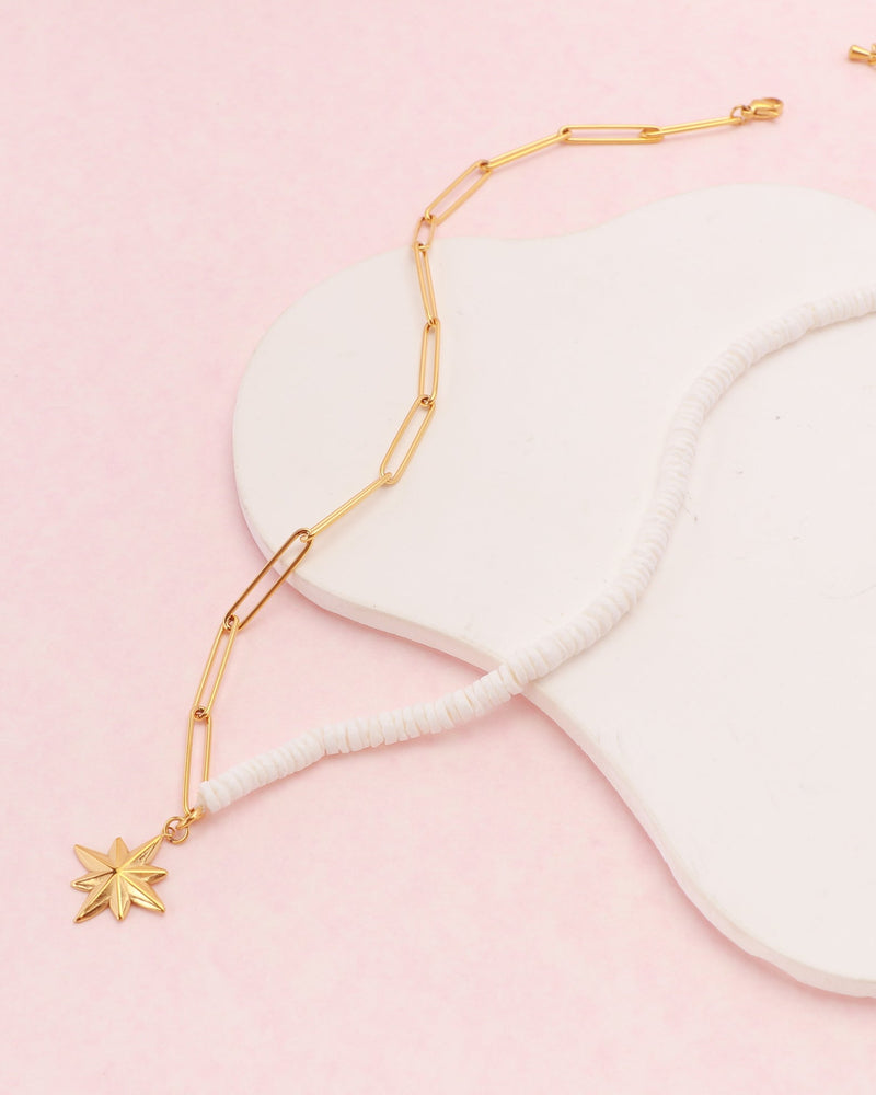 Astra Gold Star Shell and Chain Necklace