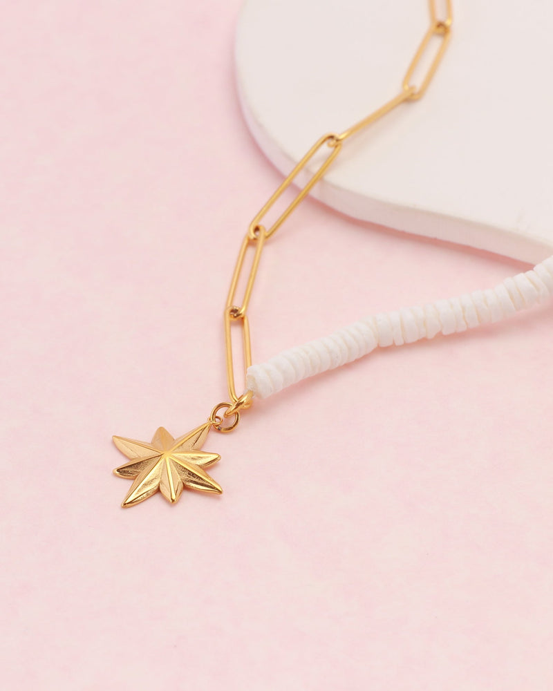 Astra Gold Star Shell and Chain Necklace