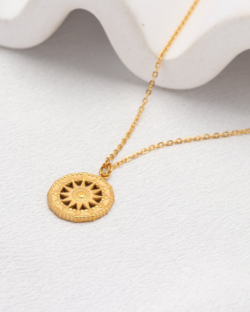 Soleil Gold Boho Sun Pendant Necklace
