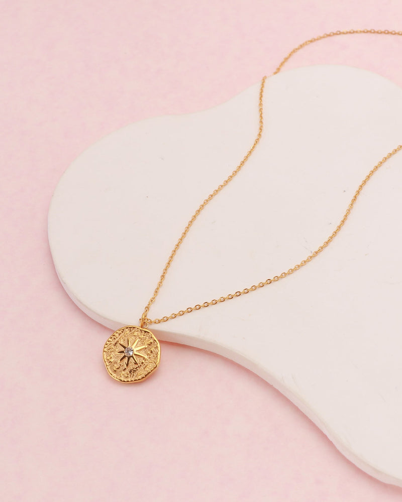 Celestia Gold Star Coin Zirconia Necklace