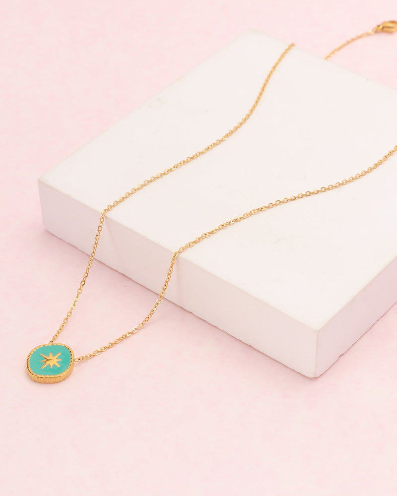 Aqua Blue Gold Star Necklace