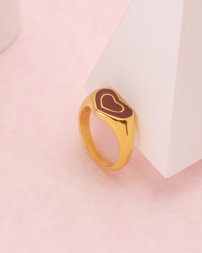 Brown Heart Gold Ring