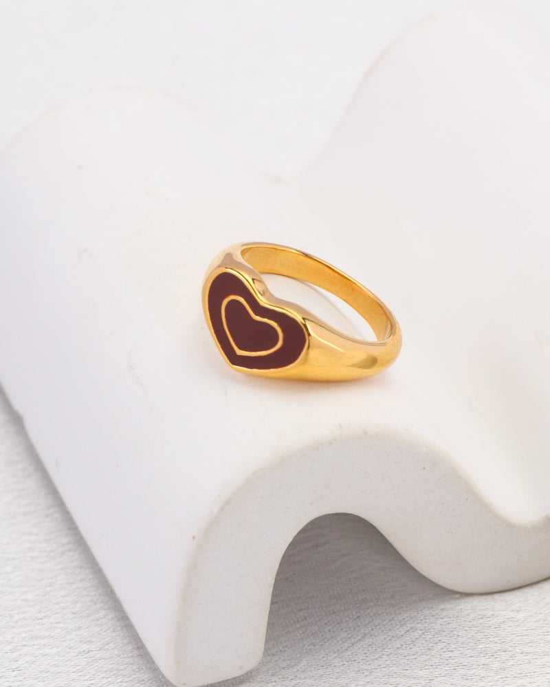 Brown Heart Gold Ring