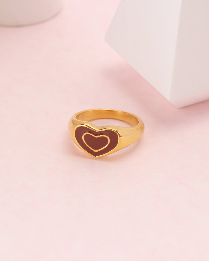 Brown Heart Gold Ring