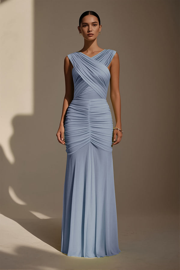 Skye - Formal Blue Ruched Dress