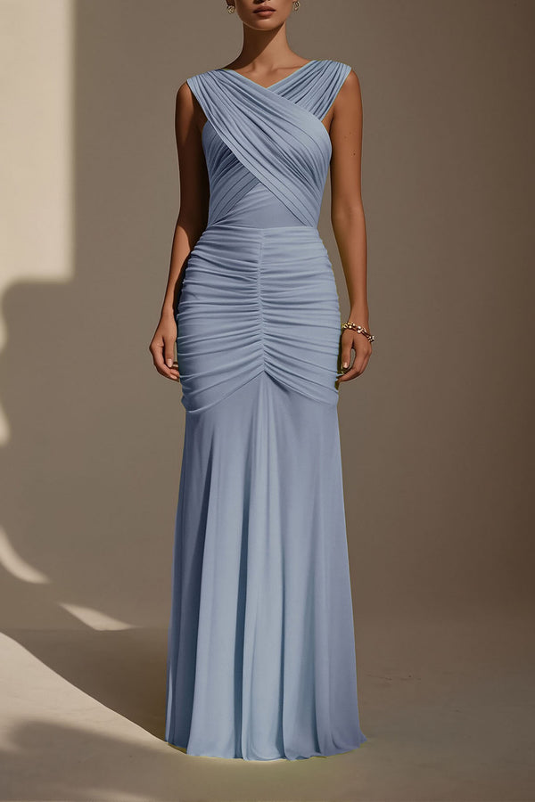 Skye - Formal Blue Ruched Dress