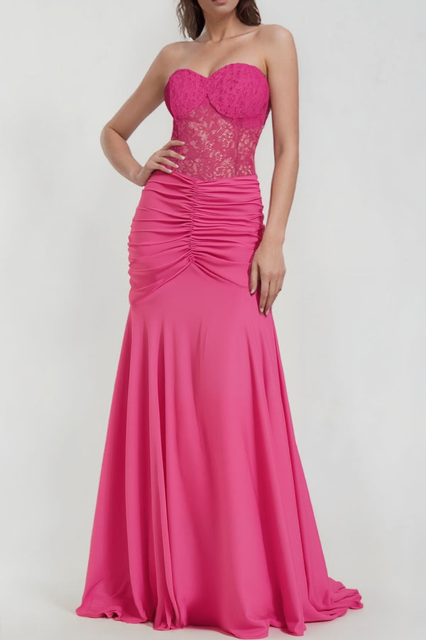 Rosie - Rose Lace Strapless Dress