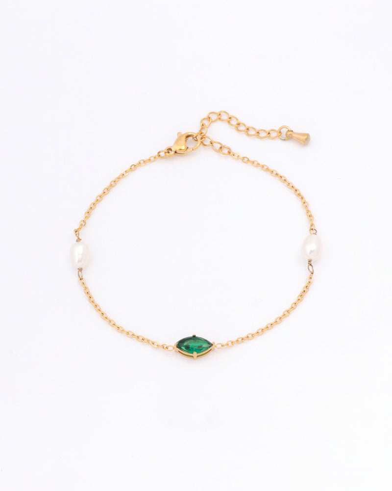 Viridis Green Zirconia and Pearl Bracelet